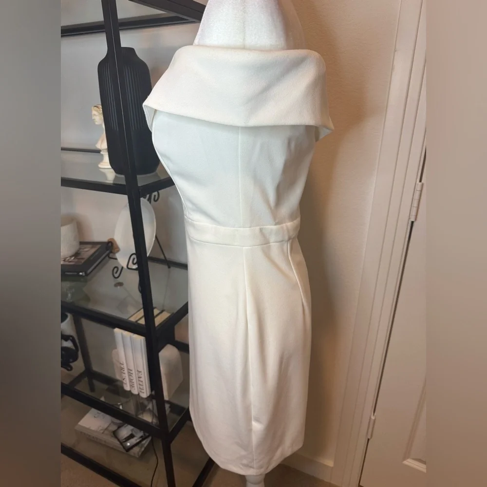 NWT AQUA SCUBA CREPE ONE SHOULDER ASYMMETRICAL MINI SHEATH DRESS WHITE SIZE 10
